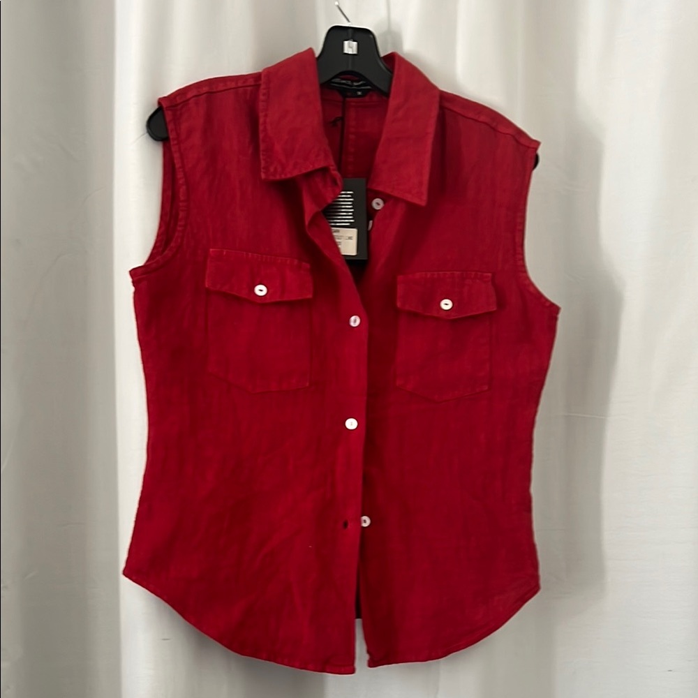 Sleeveless Linen Button-Up Top - Picture 11 of 12